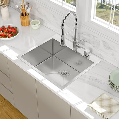25 Drop In Kitchen Sink -Beslend 25x22 Inch Stainless Steel Kitchen Sinks 16 Guage Single Bowl Handmade Sinks Topmount Bar Sink Basin
