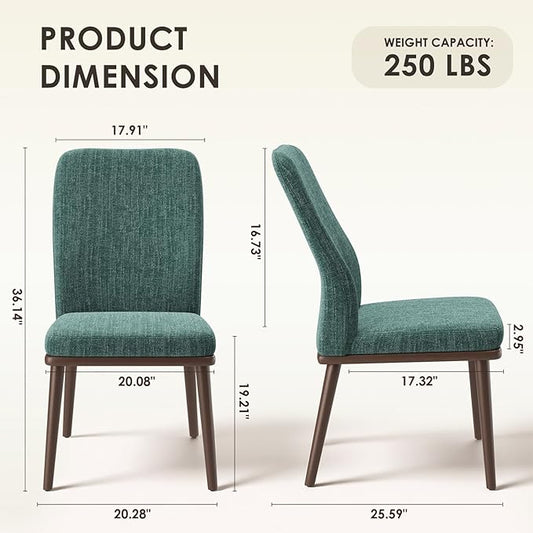 MALOL Upholstered Dining Chairs Set of 2, Modern Kitchen Chairs with High Back, Padded Fabric Dining Room Chair with Solid Wood Legs for Restaurant/Cafe/Home, Green