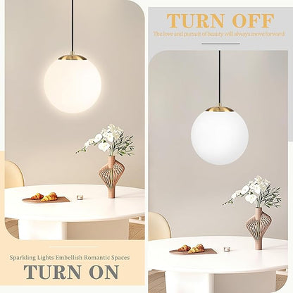 KoKo&Yukina 10" Globe Pendant Light Gold Plug in Pendant Light Adjustable Hanging Lights with Plug in Cord Brushed Gold Finished with Milk Glass Lampshade for Bedroom Kitchen Island（Bulb Included）