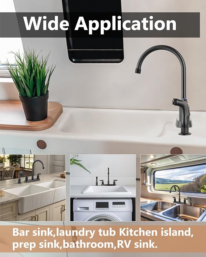 Kitchen Faucet with Sprayer 2 Handle Kitchen Sink Faucets 8 Inch Centerset 3 Hole with Supply Lines Oil Rubbed Bronze