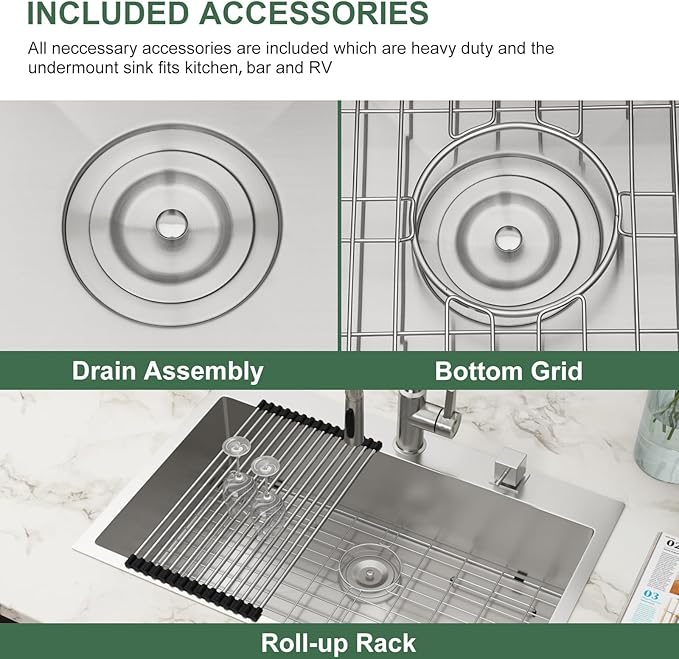 30x22 Drop In Kitchen Sink - Couoko 30 Inch 16 Gauge T304 Stainless Steel Drop In Sink Large Deep Handmade Single Bowl Kitchen Sinks with Accessories, 30"x22"x9"