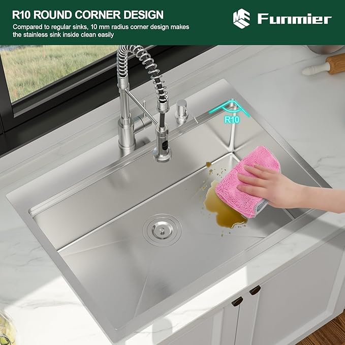 30 Inch Drop In Kitchen Sink, 16 Gauge 304 Stainless Steel 30x22 Drop In Ledge Workstation Sink, Topmount Single Bowl Basin Handmade Sink Above Counter, 30''x22''x10''