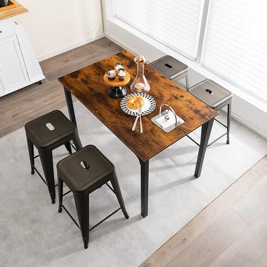 COSTWAY Bar Stools Set of 4, 24” Stackable Metal Stools with Square Seat & Handing Hole, X-shaped Reinforced Design, Comfortable Footrest, Backless Bar Chairs for Kitchen, Dining Room, Pub (Gun, 24‘’)