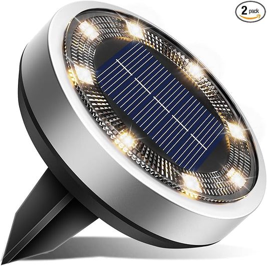 btfarm 2 Pack Solar Lights Outdoor, 8 LED Solar Ground Lights IP65 Waterproof Flat Solar Disc Light, Pathway Lights for Garden Lawn Patio Yard Path Landscape, Warm White