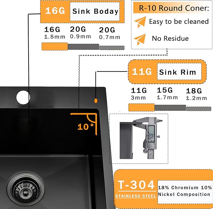 VCCUCINE 18x18 Inch Gunmetal Black Bar Sink Drop in,18 Inch Topmount RV Small Kitchen Sink, Handmade Stainless Steel Wet Bar Sink, Outdoor Single Bowl Prep Sink with Drain