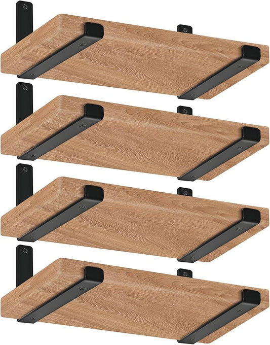 8 Pack - 11.25" L x 6" H x 1.5" W J Lip Shelf Brackets Rustic Farmhouse Iron Wall Floating Shelf Bracket Metal Shelf Bracket Industrial Shelf Supports with Screws Black