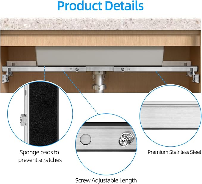Qualward Undermount Sink Supports Brackets,Adjustable Undermount Sink Support, Stainless Steel Installation Kit for Undermount Kitchen Sink (20-55 inches)