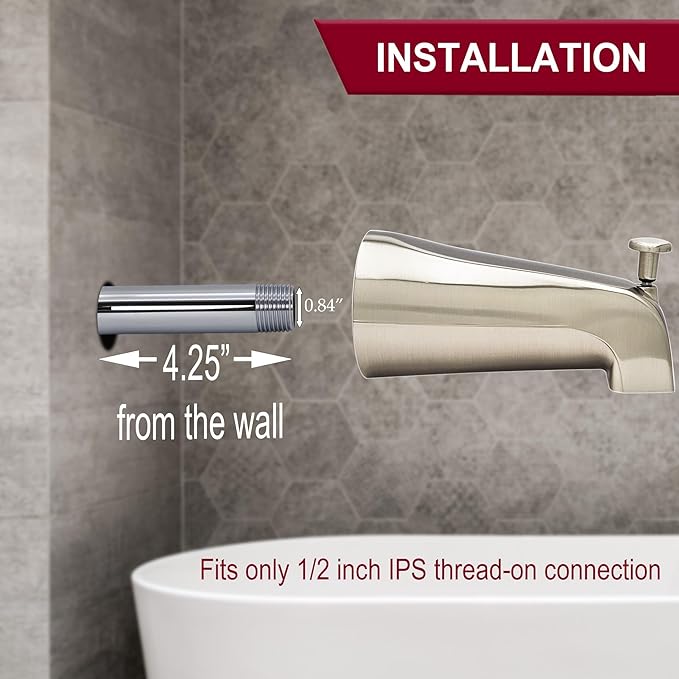 Westbrass E531D-1F-2-07 5-1/4" Reach Wall Mount Tub Spout with Front Diverter, Satin Nickel (2-Pack)