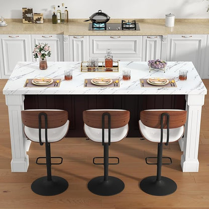 Gyfimoie 71" Large Imitation Marble Dining Table with Roman Column,36" H Island Table with Charging Station,Mordern Kitchen Island,Home Bar Unit for Home Kitchen, Living Room, Balcony, Basement