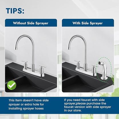 Kitchen Faucets, High Arc 360°Rotating Spout Kitchen Sink Faucet 2 Handle 8 Inch Centerset RV Kitchen Faucet with Supply Lines, 3 Hole Kitchen Faucet Without Side Sprayer, Polish Chrome