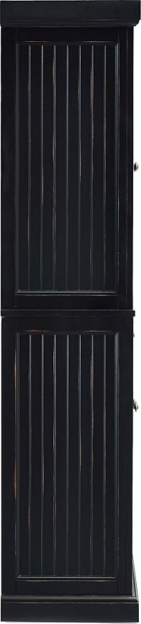 Crosley Furniture Seaside Coastal Pantry Storage Cabinet with Shelves, Kitchen, Dining, or Laundry Room, Distressed Black