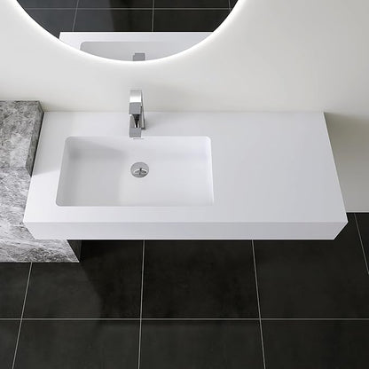 39.4"x18.9" Wall Mount Bathroom Vanity with Stone Resin Sink, White Floating Vanity Sink, Rectangular Vessel Sink for Bathroom, Modern Trough Design Matte White
