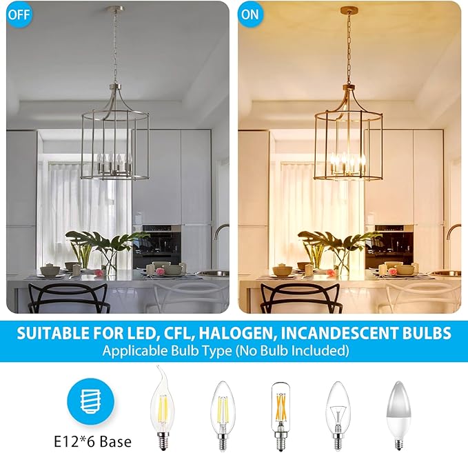 XINGQI 17.7" Brushed Nickel Chandeliers for Dining Room Cage 6-Light Hanging Lantern Pendant Lighting Fixture Metal Farmhouse Geometric Chandelier for Kitchen Island Entryway Living Room