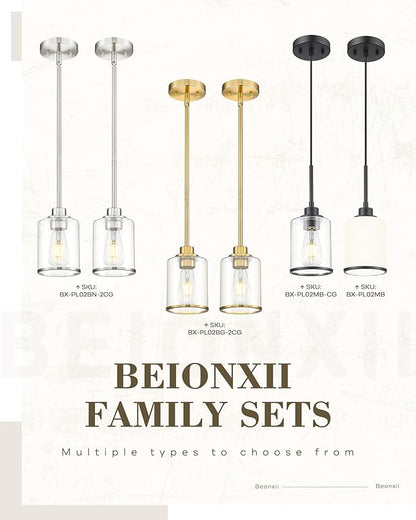 Beionxii 2 Pack Brushed Gold Pendant Lights Kitchen Island, Modern Kitchen Pendant Lighting Over Island, Hanging Lights with Clear Glass for Sink, Dining Room, Entryway, BX-PL02BG-2CG