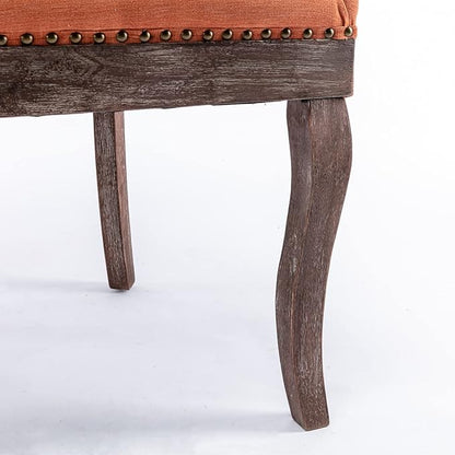 Set of 2 Side Dining Chair, Thickened Fabric Chairs with Neutral Toned Solid Wood Legs, Bronze Nail Head Accent, Sturdy and Durable, for Living Room Dining Room, Elegant and Stylish Furniture, Orange
