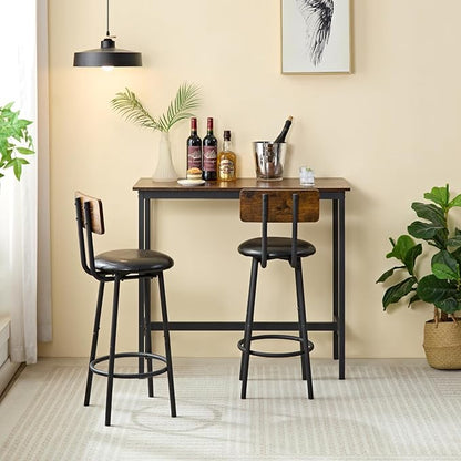 3 Piece High Top Table Set Kitchen Bar Table and Bar stools Set for 2, Island Dining Table and Tall barstools,Counter Height Pub Small Table Set, Industrial, Rustic Brown