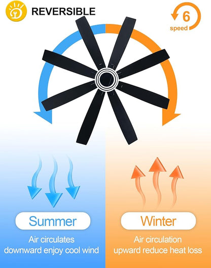 Black 72 Inch Ceiling Fans with Lights and Remote Reversible Quiet DC Motor 6 Speed LED Big Large Modern Chandelier Ceiling Fans for Living Room Bedroom
