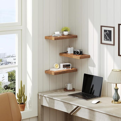 RALGEND Floating Shelves for Wall, 1.5" Thick Wall Shelf Set of 3 with Invisible Brackets, 15.7L x 7.9W Hanging Shelves Farmhouse Home Decor for Bathroom, Living Room, Bedroom, Rustic Brown 4301BJP3BF