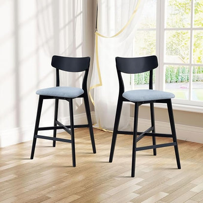Wooden Chairs Set of 2 Solid Wood Black Modern Soft Upholstered Kitchen Island Chairs Pub Living Room Restaurant Modern Style