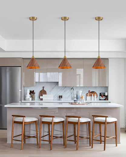 2 Pack Pendant Lights Kitchen Island, 8.3” Modern Pendant Light, Adjustable Height Wood Hanging Light, Kitchen Island Light fixtures for Dining Room, Bedroom, Hallway, Bar (Walnut)