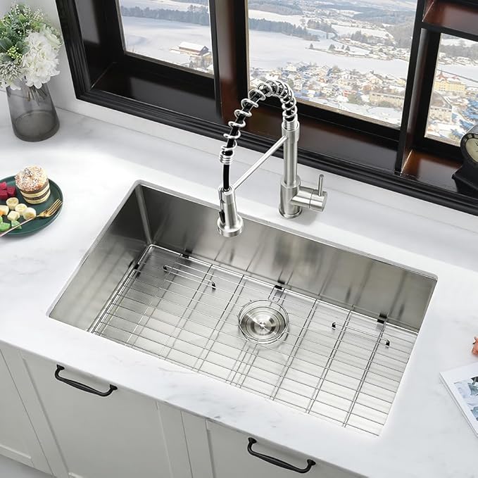 30 Inch Undermount Kitchen Sink with Faucet Combo-iAnomla 30x19 Stainless Steel Kitchen Sink and Faucet Combo Set 16 Gauge Single Bowl Deep Undermount Sinks Deep Sinks