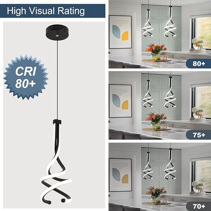 EIDISUNY Modern Pendant Light, Spiral LED Pendant Light Fixture, 4500K LED Hanging Lamp, Black Chandelier Lights Fixture, 20W Adjustable for Kitchen Island, Dining Room, Bedroom,1 Pack