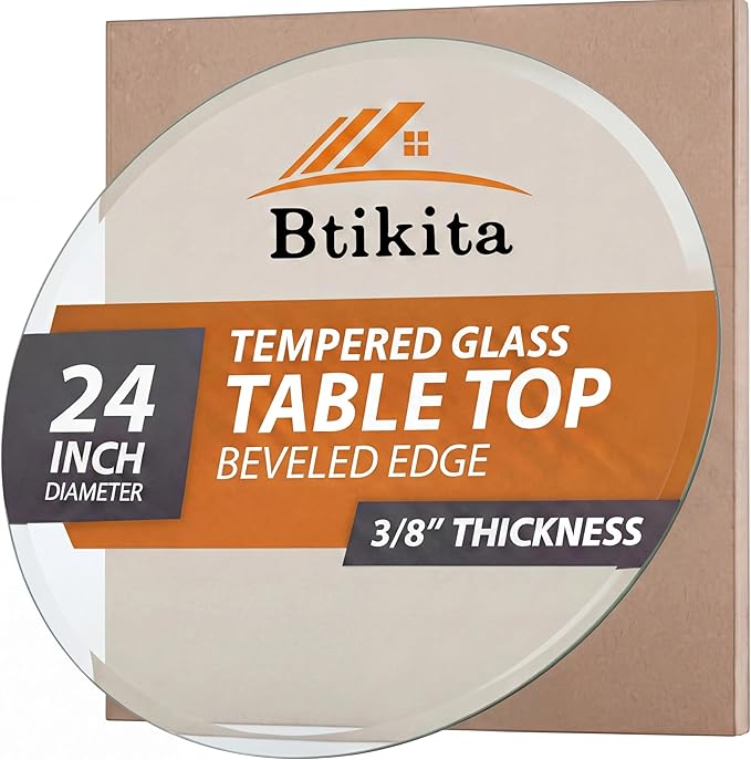 24" Tempered Glass Table Top Round Transparent Table Surface 3/8'' Thick Beveled Edge Multipurpose for Dining, Coffee, Restaurant and End Table (3/8" Thick - Beveled Edge, 24 inch)