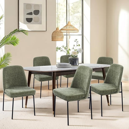 COLAMY Dining Chairs Set of 6, Modern Dining Chairs, Fabric Upholstered Dining Chairs, Kitchen Chairs with Curved Back and Metal Legs for Dining Room Kitchen Restaurant, Green
