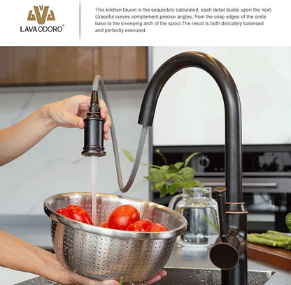 Lava Odoro Oil Rubbed Bronze Kitchen Faucet with Pull Down Sprayer, Single Hole Kitchen Sink Faucet, Single Handle Kitchen Faucet with 3-Function Magnetic Sprayer, Deck Plate Included, KF421-ORB-M