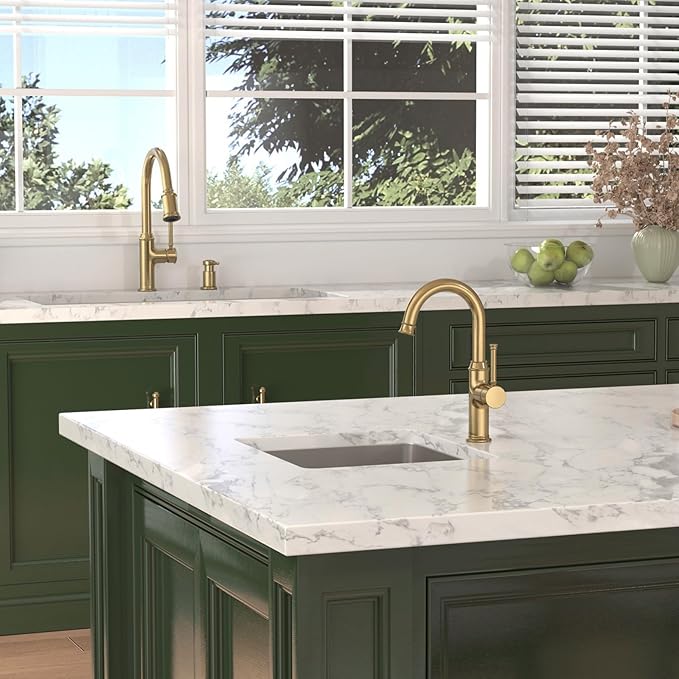 Lava Odoro Bronze Gold Kitchen Faucet with Pull Down Sprayer, Brushed Brass Kitchen Sink Faucet, Single Hole Kitchen Faucet with 3-Function Sprayer, Deck Plate Included, Spot-Free, 1.8 GPM, KF421-BB
