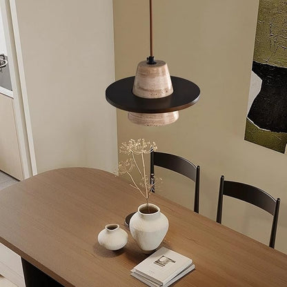 Japanese Wabi sabi Pendant Light with Natural Stone Shade, Dimmable Modern Wood Hanging Lamp Fixture, Adjustable Height Pendant Lamp for Bedroom, Kitchen Island, Dining Room, Restaurant, Cafe, Bar (J)