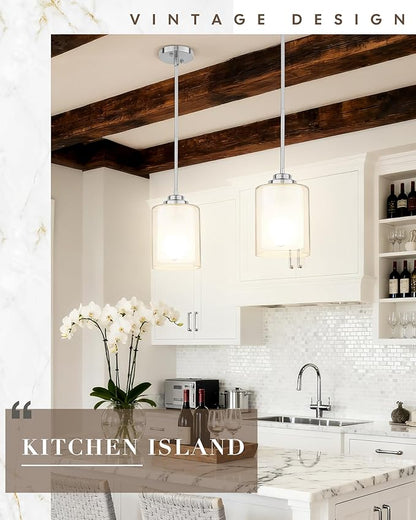 TENGXIN Modern Pendant Light,6-in Brushed Nickel Modern Pendant Light for Kitchen Island,Hanging Ceiling Light Fixture,Farmhouse Pendant Lighting for Dining Room Bedroom Office 2Pack,TXPLBN02-2PK-L
