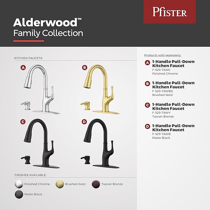 Pfister Alderwood Kitchen Faucet with Pull Down Sprayer and Soap Dispenser, Single Handle, NSF Certified, Tuscan Bronze Finish, F5297AWY