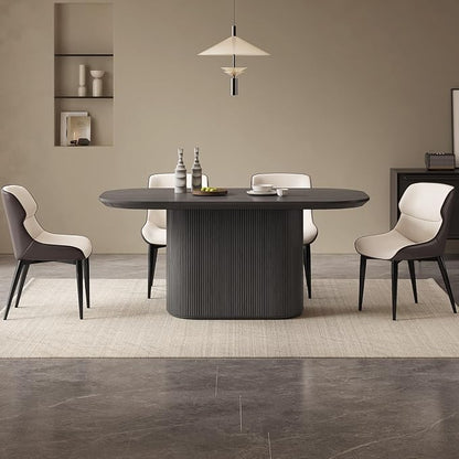 Miuuod 62.99" Large Modern Dining & Kitchen Table Set,1 Dining Table with 4 Cushion Chairs for 6-8,Oval Dining Table,Coffee Table Space-Saving Dining Table,Dark Grey