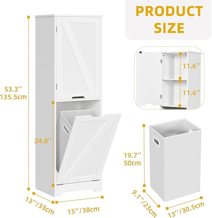 YITAHOME 53" Tall Bathroom Storage Cabinet, Tilt Out Laundry Hamper Cabinet Freestanding Storage Cabinet with Basket Hidden Laundry Hamper, White