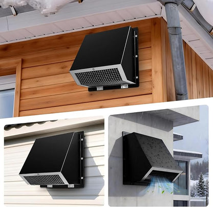 6 Inch Hooded Wall Vent with Screen and Damper, Wall Exhaust Vent Cover, 6 Inch Range Hood Wall Vent Cap, Outdoor Hooded Wall Vent for Dryer Vent, Range Hood, Kitchen, Black