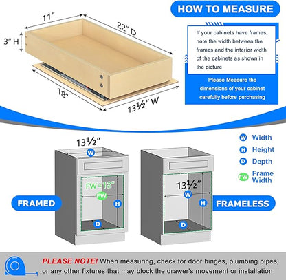 WelFurGeer Soft Close Pull Out Cabinet Organizer, 11" W x 22" D Cabinet Roll Out Drawers, Space-Saving Cabinets Organizer with Easy Installation, Bottom Mount Pull Out Drawers for Kitchen Cabinets