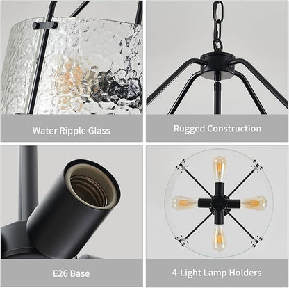 Glass Drum Chandelier for Dining Room 18'' Entryway Light Fixture 4-Light Kitchen Chandeliers Over Table Bedroom Light Fixture for Living Room Hallway Foyer Kitchen