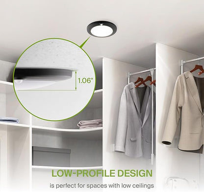 ASD 6 Inch Motion Sensor LED Disk Lights - 15W 120V 2700-5000K Black Dimmable Flush Mount Ceiling Light Fixture, Low Profile Surface Mount Disc Lights, Junction Box & Can, ETL, Energy Star, 6 Pack