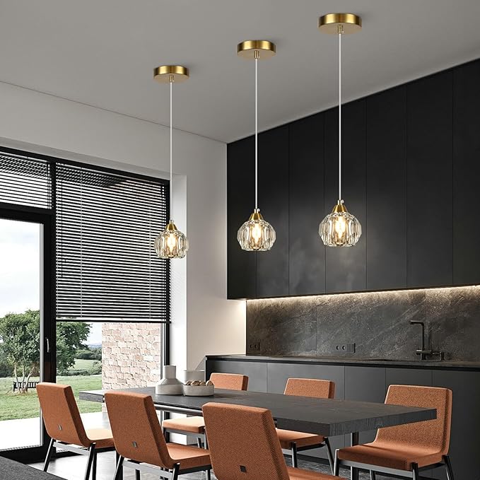 Weesalife Crystal Chandeliers for Dining Room Lights Fixture Over Table, 3 Pack Gold Modern Pendant Light Fixture，Crystal Pendant Lighting for Kitchen Island Bathroom Bar