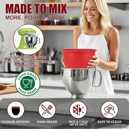 GuanQiao Silicone Bowl Liners for 5 Qt KitchenAid Mixers, 3 Liners with Lids