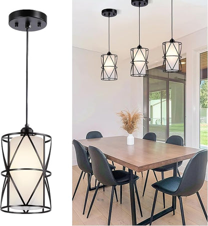 5.4"×7.9" Pendant Lights - Matte Black Kitchen Island Lights, Modern Cylindrical Pendant Light Fixtures with Frosted Glass, Foyer Lighting