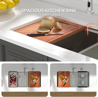 Lordear 36 Inch Double Bowl Kitchen Sink Ledge Workstation Sinks Double Bowl 60/40 Low Divide 16 Gauge Stainless Steel 36x19 Inch Undermount Kitchen Sinks