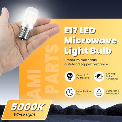 AMI PARTS E17 LED Light Bulb 3W 380LM 5000K Daylight White 8206232A Microwave Bulbs Under Hood Refrigerators Oven 2 Packs-Non-dimmable