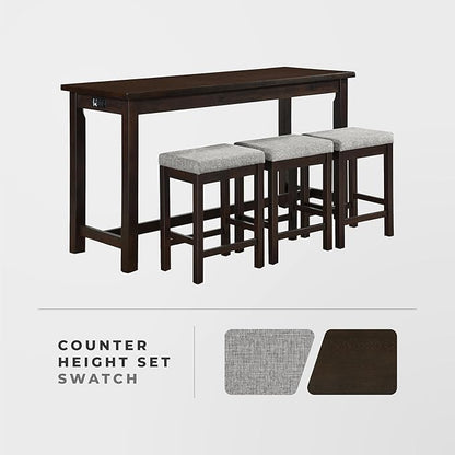 Lexicon Oreille Bar Table with Stools Set, Modern Console Table with Stools - 4-Piece Set with 2 USB Ports & A/C Power Outlets, Counter Height, Discrete Drawer, Perfect Dining Room & Kitchen Espresso