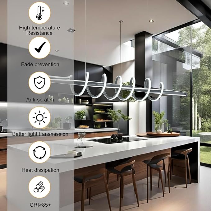 Led Pendant Lights for Kitchen Island,Modern Led Pendant Light Fixture, Dimmable Adjustable Height Music Note Shape Hanging Lamp with Remote White Modern Led Ceiling Light Fixture