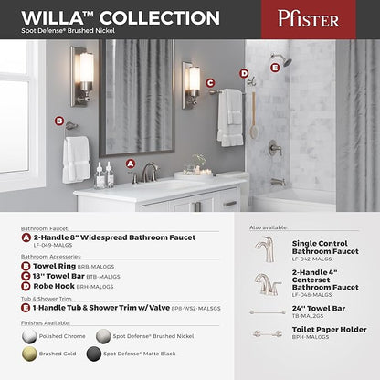 Pfister Willa 4 inch Centerset Bathroom Sink Faucet 2-Handle 3-Hole NSF Certified Spot Defense Brushed Nickel Vanity Faucet with Push & Seal Drain Installation LF048MALGS