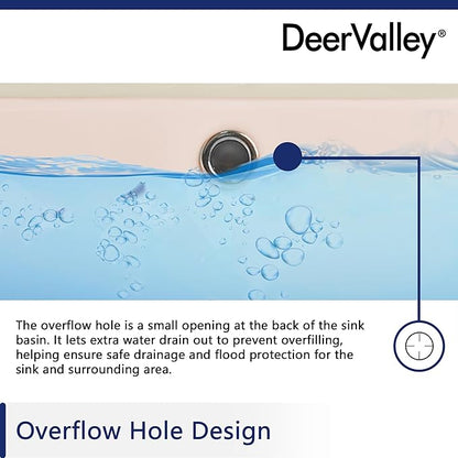 DeerValley Rectangular Undermount Bathroom Sink,19.72"x15.59"x6.54" Modern Vessel Sink Bone Color Undermount Bathroom Sink Rectrangle Porcelain Ceramic Lavatory Vanity Vessel Sink with Overflow
