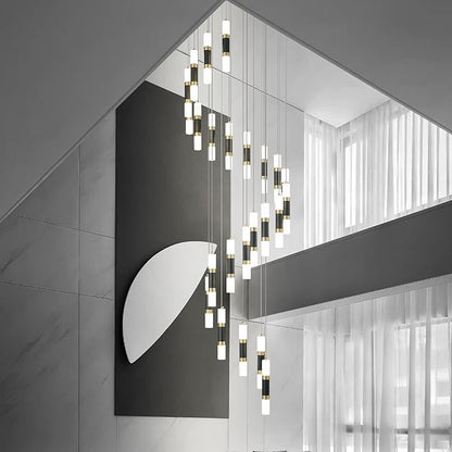24-Light Modern Kitchen Island Dimmable LED Modern Black Gold Ceiling Pendant Light Living Room Bedroom Foyer LED 144W Stairs Large Chandelier