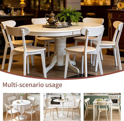 White Wood Dining Chairs Set of 4 – FAS Grade Solid Oak Mid-Century Modern, Curved Backrest, Sturdy Sword-Leg Design, 400 lb Capacity, Easy Assembly for Dining Room, Kitchen Table, or Home Use